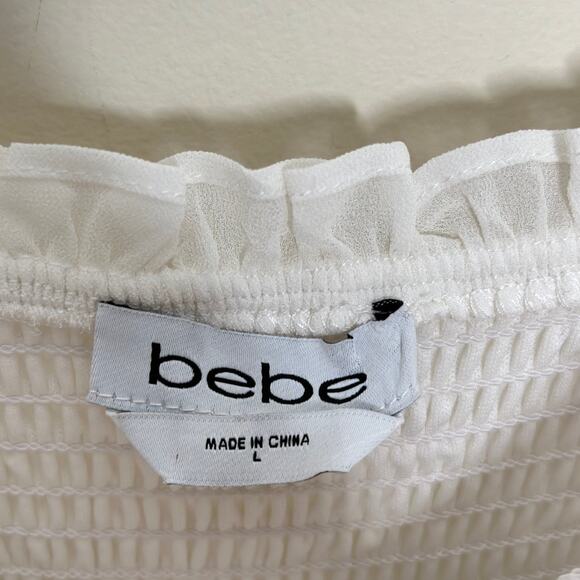 BEBE Smocked Georgette Maxi Dress Bright White {3K29} - Picture 6 of 8